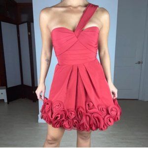 BCBGMAXAZRIA POPPY TAFFETA ROSETTE ONE-SHOULDER DRESS